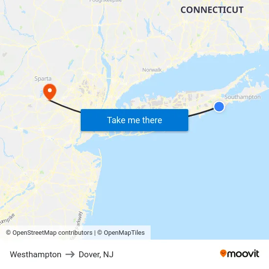 Westhampton to Dover, NJ map