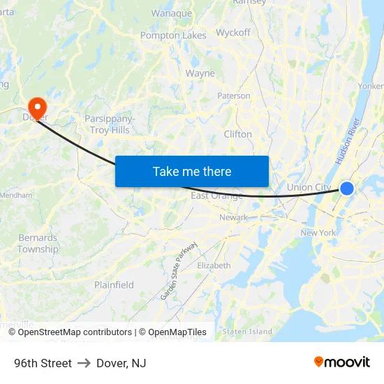 96th Street to Dover, NJ map