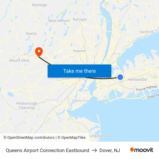 Queens Airport Connection Eastbound to Dover, NJ map