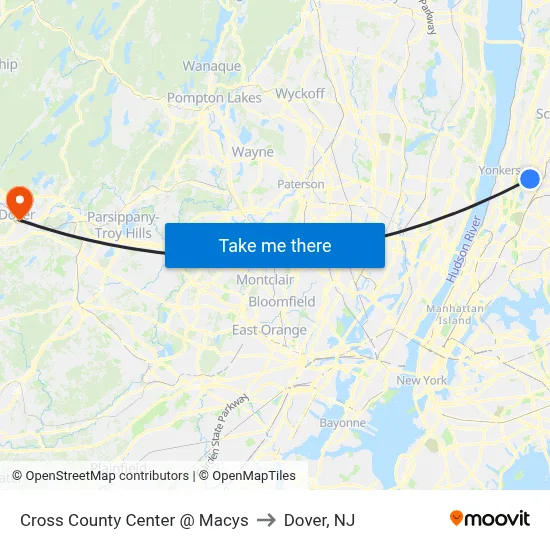 Cross County Center @ Macys to Dover, NJ map