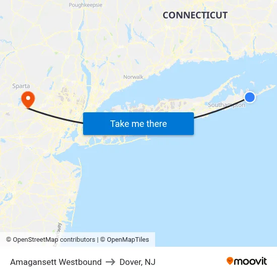 Amagansett Westbound to Dover, NJ map