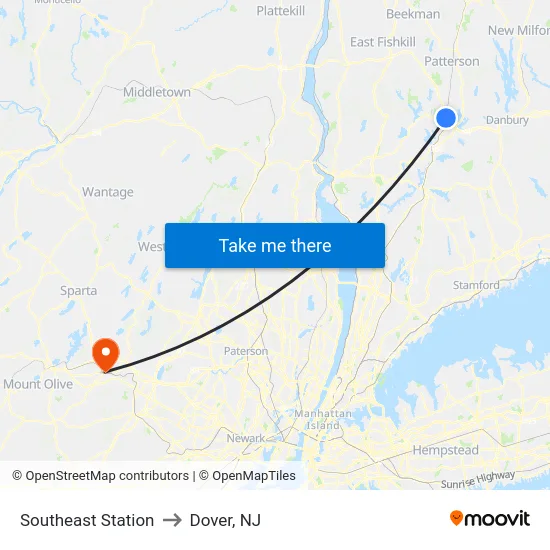Southeast Station to Dover, NJ map