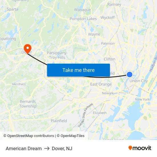 American Dream to Dover, NJ map