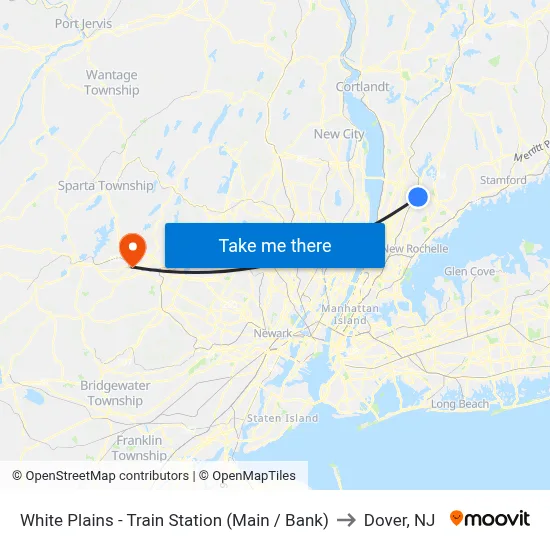 White Plains - Train Station (Main / Bank) to Dover, NJ map