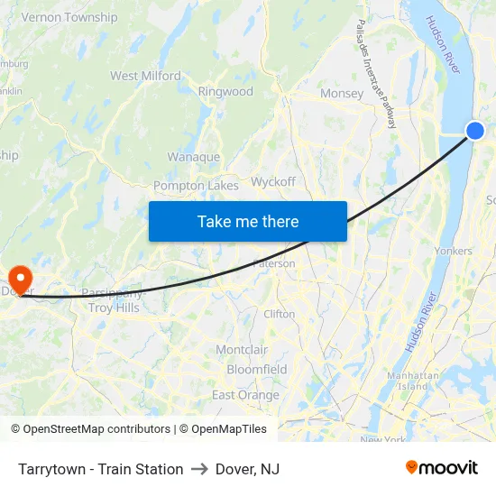 Tarrytown - Train Station to Dover, NJ map