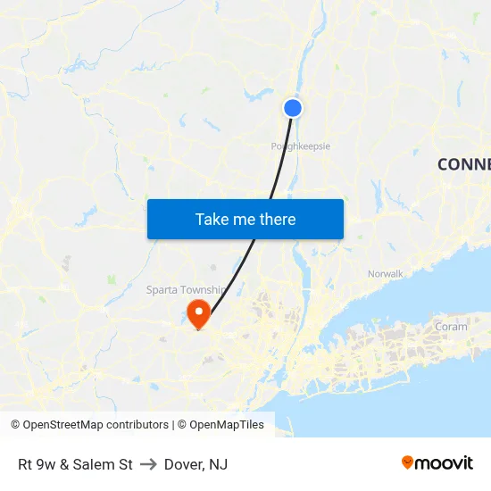 Rt 9w & Salem St to Dover, NJ map