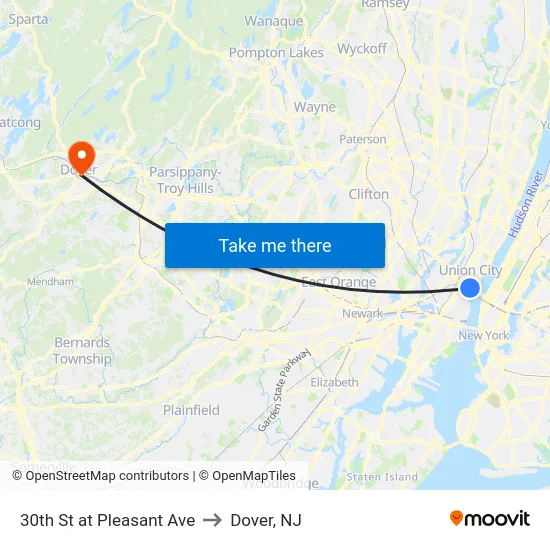 30th St at Pleasant Ave to Dover, NJ map