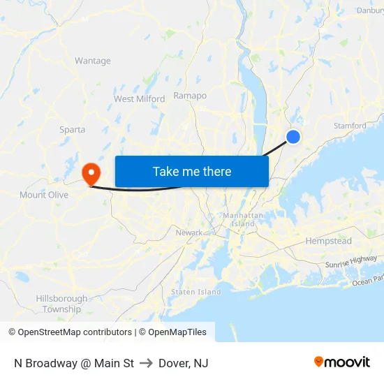 N Broadway @ Main St to Dover, NJ map