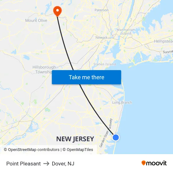 Point Pleasant to Dover, NJ map