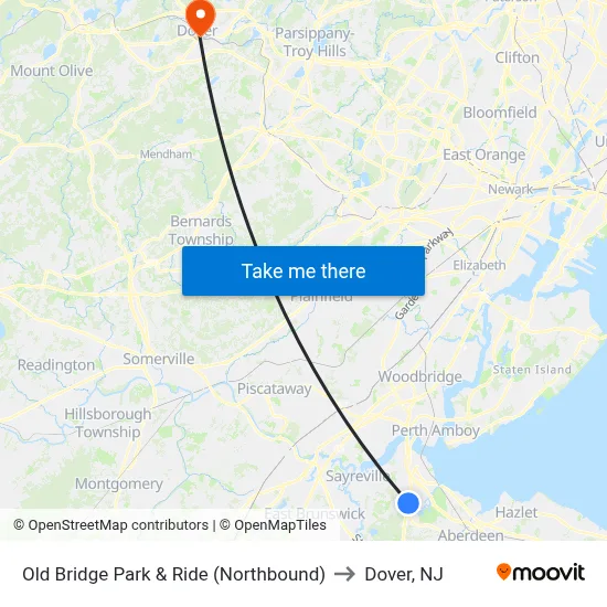 Old Bridge Park & Ride (Northbound) to Dover, NJ map