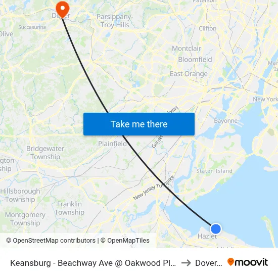 Keansburg -  Beachway Ave @ Oakwood Pl (Northbound) to Dover, NJ map