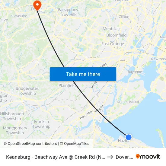 Keansburg -  Beachway Ave @ Creek Rd (Northbound) to Dover, NJ map