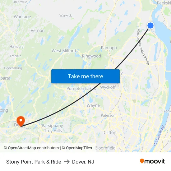 Stony Point Park & Ride to Dover, NJ map
