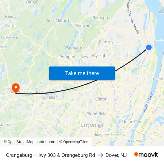 Orangeburg - Hwy 303 & Orangeburg Rd to Dover, NJ map
