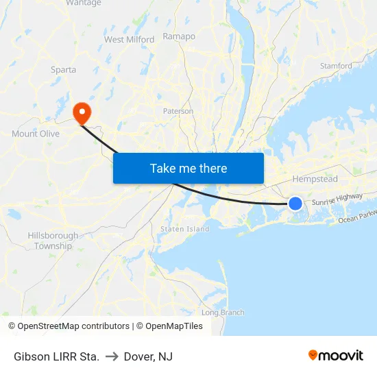 Gibson LIRR Sta. to Dover, NJ map