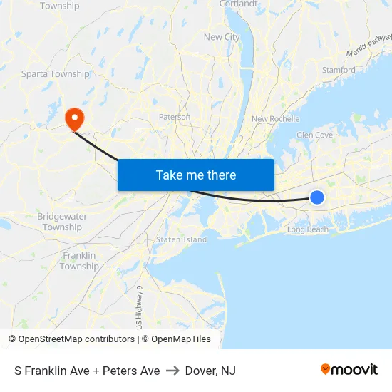 S Franklin Ave + Peters Ave to Dover, NJ map