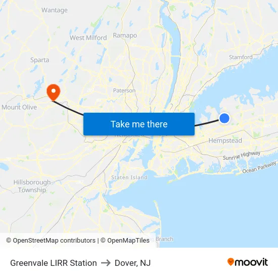 Greenvale LIRR Station to Dover, NJ map