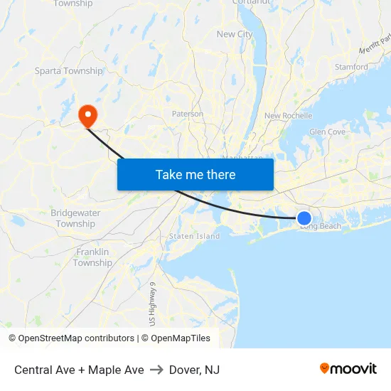 Central Ave + Maple Ave to Dover, NJ map