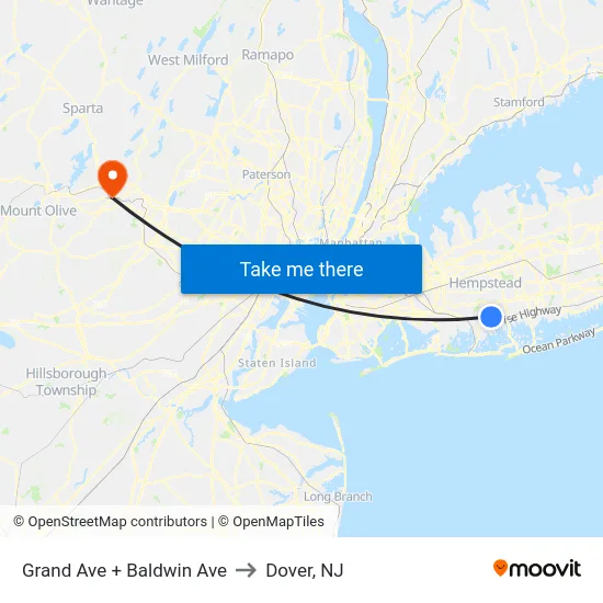 Grand Ave + Baldwin Ave to Dover, NJ map