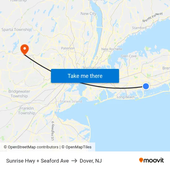Sunrise Hwy + Seaford Ave to Dover, NJ map