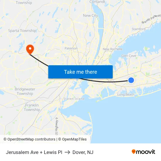 Jerusalem Ave + Lewis Pl to Dover, NJ map