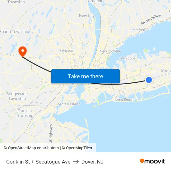 Conklin St + Secatogue Ave to Dover, NJ map