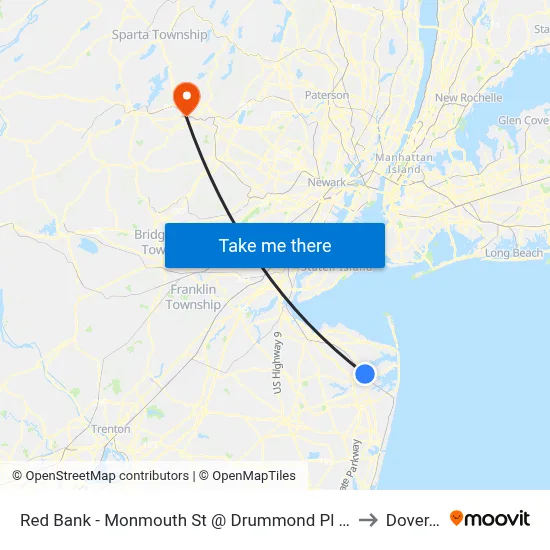 Red Bank - Monmouth St @ Drummond Pl (Southbound) to Dover, NJ map