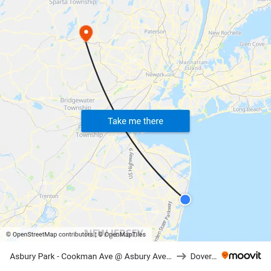 Asbury Park - Cookman Ave @ Asbury Ave (Southbound) to Dover, NJ map
