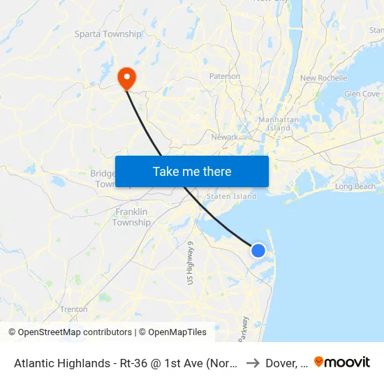 Atlantic Highlands - Rt-36 @ 1st Ave (Northbound) to Dover, NJ map