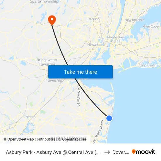 Asbury Park - Asbury Ave @ Central Ave (Northbound) to Dover, NJ map
