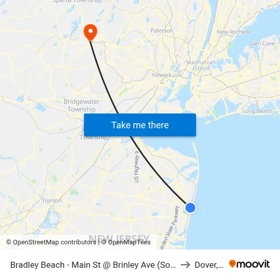 Bradley Beach - Main St @ Brinley Ave (Southbound) to Dover, NJ map