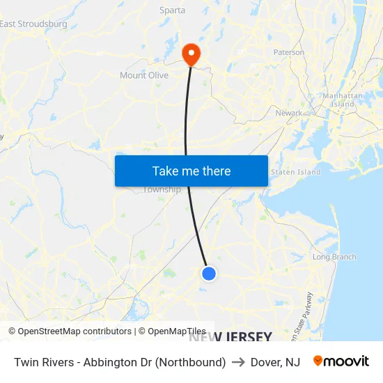 Twin Rivers -  Abbington Dr (Northbound) to Dover, NJ map