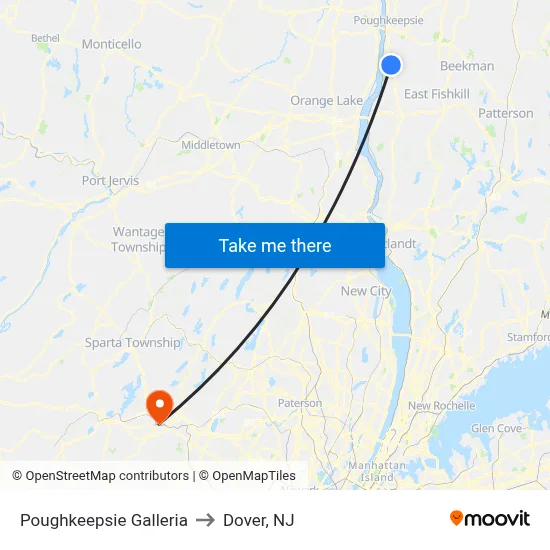 Poughkeepsie Galleria to Dover, NJ map