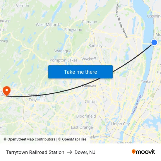 Tarrytown Railroad Station to Dover, NJ map