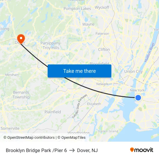 Brooklyn Bridge Park /Pier 6 to Dover, NJ map