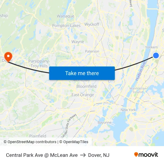 Central Park Ave @ McLean Ave to Dover, NJ map