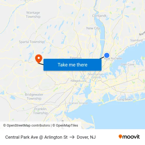 Central Park Ave @ Arlington St to Dover, NJ map