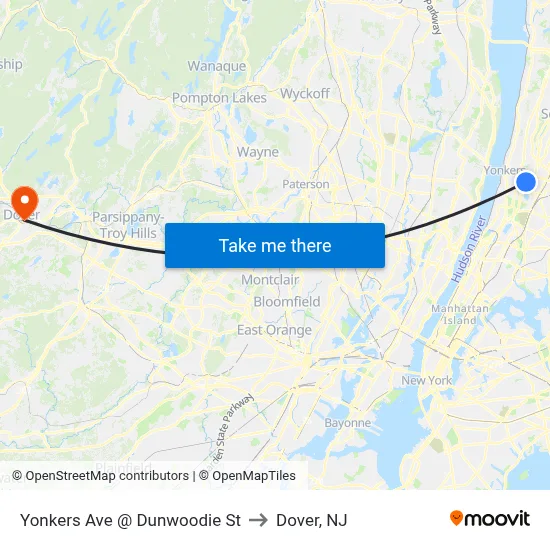 Yonkers Ave @ Dunwoodie St to Dover, NJ map
