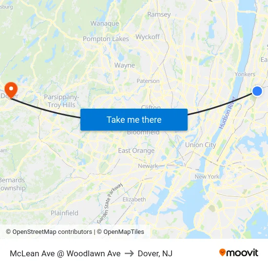 McLean Ave @ Woodlawn Ave to Dover, NJ map
