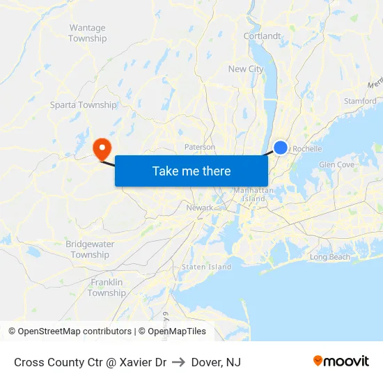 Cross County Ctr @ Xavier Dr to Dover, NJ map