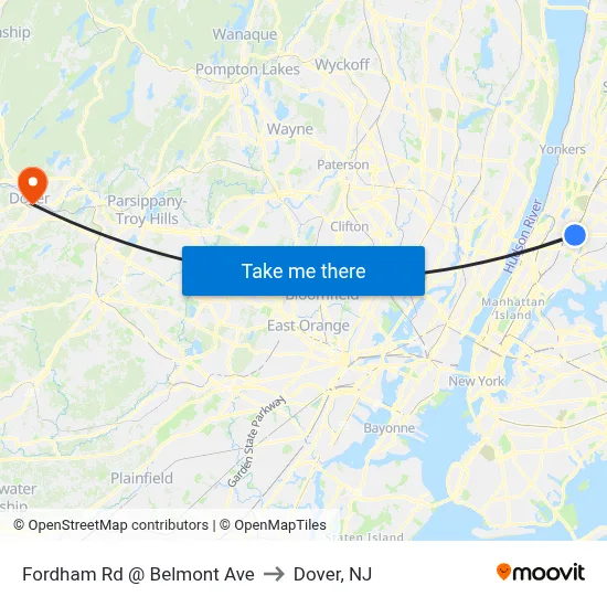 Fordham Rd @ Belmont Ave to Dover, NJ map