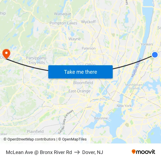 McLean Ave @ Bronx River Rd to Dover, NJ map