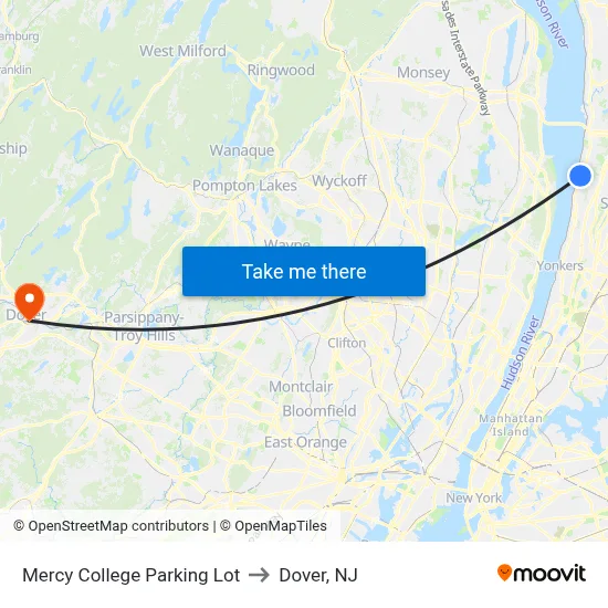 Mercy College Parking Lot to Dover, NJ map