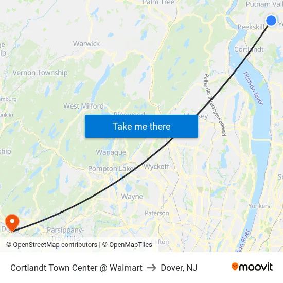 Cortlandt Town Center @ Walmart to Dover, NJ map