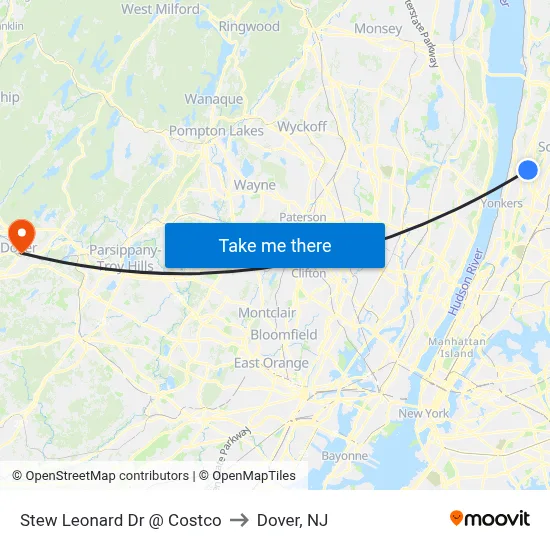 Stew Leonard Dr @ Costco to Dover, NJ map
