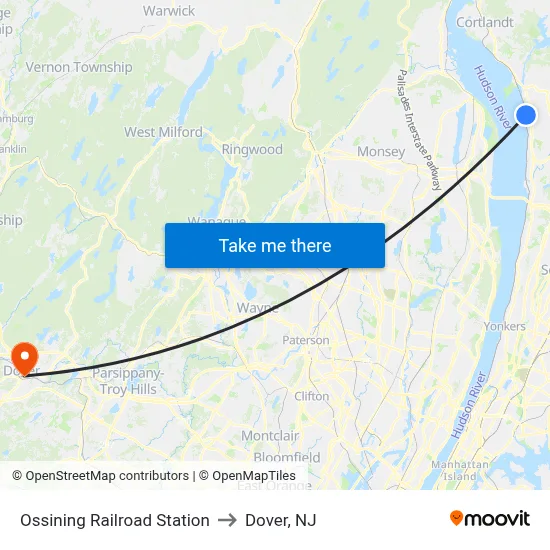 Ossining Railroad Station to Dover, NJ map