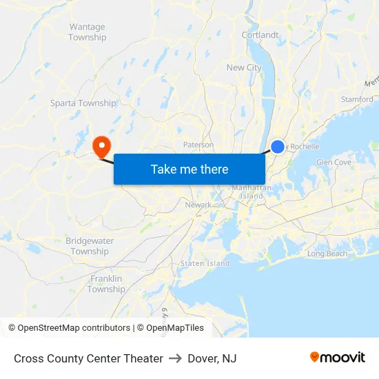 Cross County Center Theater to Dover, NJ map