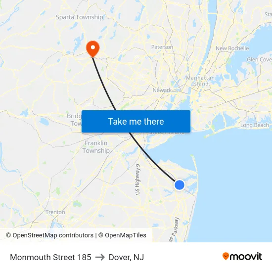 Monmouth Street 185 to Dover, NJ map