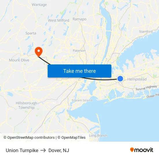 Union Turnpike to Dover, NJ map