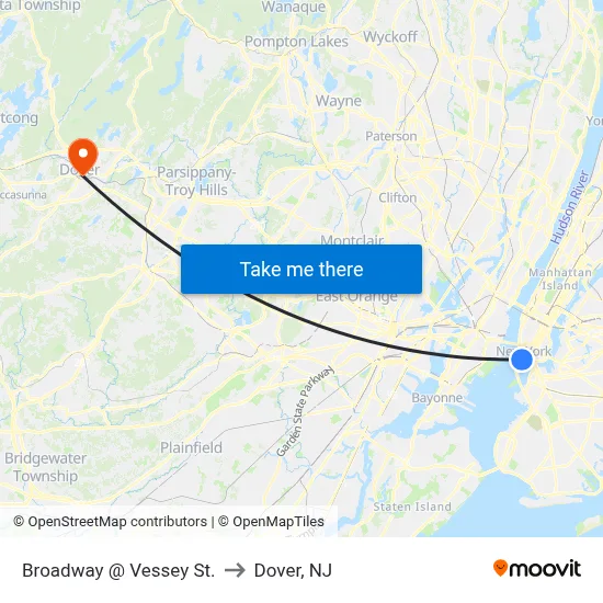 Broadway @ Vessey St. to Dover, NJ map